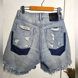 Sz 25 One Teaspoon Mom Fit Distressed Blue Denim High Rise Shorts